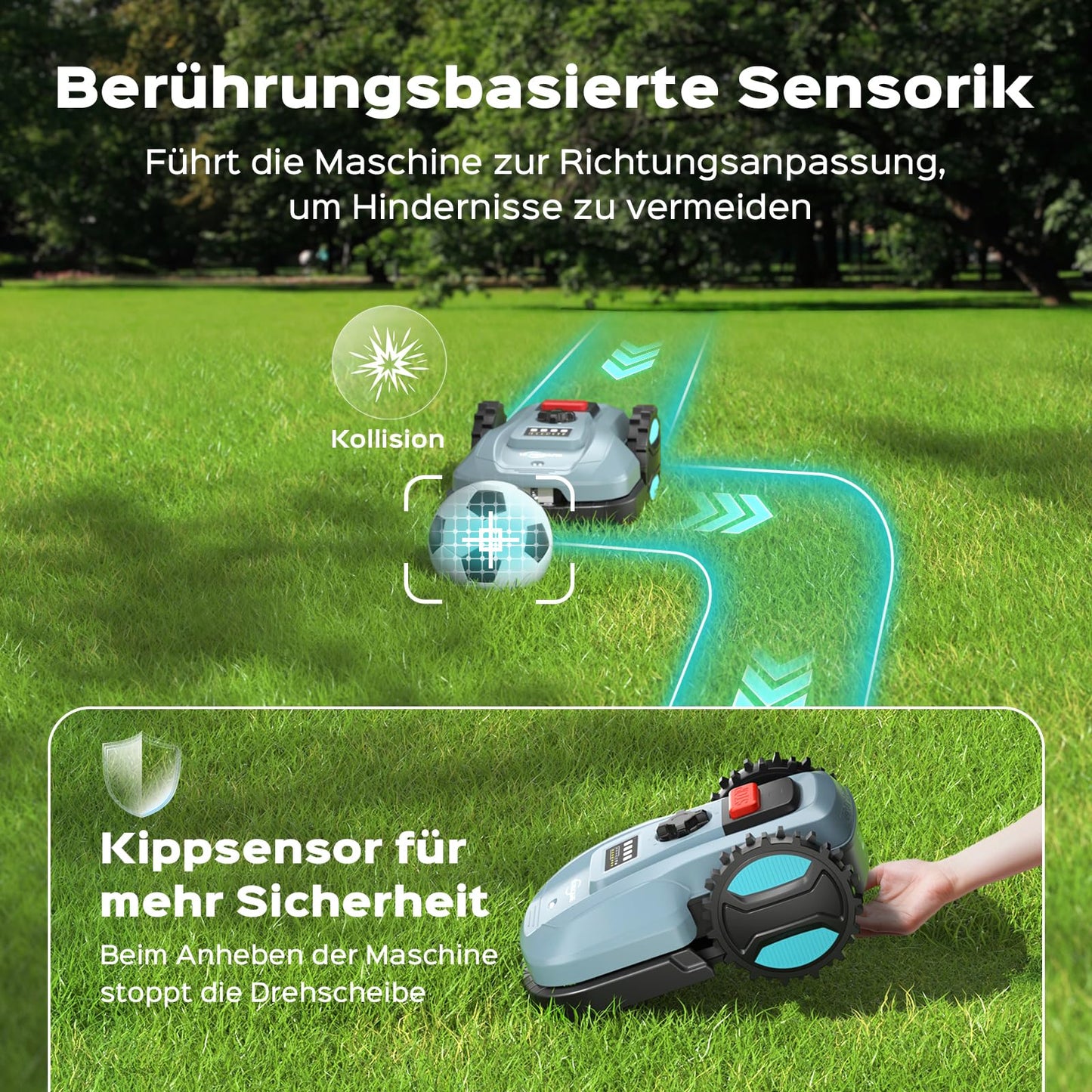 YARDCARE E400 Mähroboter mit App-Steuerung, für bis zu 400 m², leise <60 dB, mit Regensensor, Auto-Ladung, 18 cm Schnittbreite, 20–60 mm Höhe