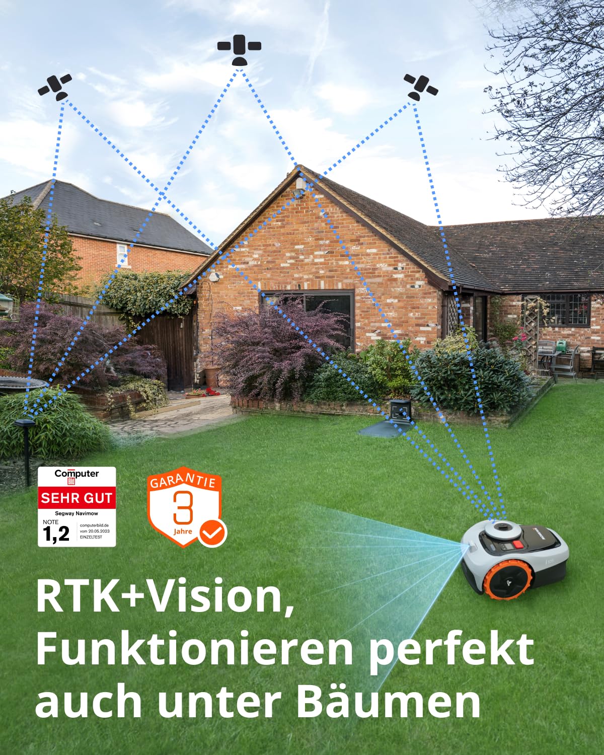 Navimow i105E Mähroboter ohne Begrenzungskabel, 500–600 m², RTK+Vision, KI-Auto-Kartierung, Igelschutz, Virtuelle Zonenbegrenzung, Testsieger