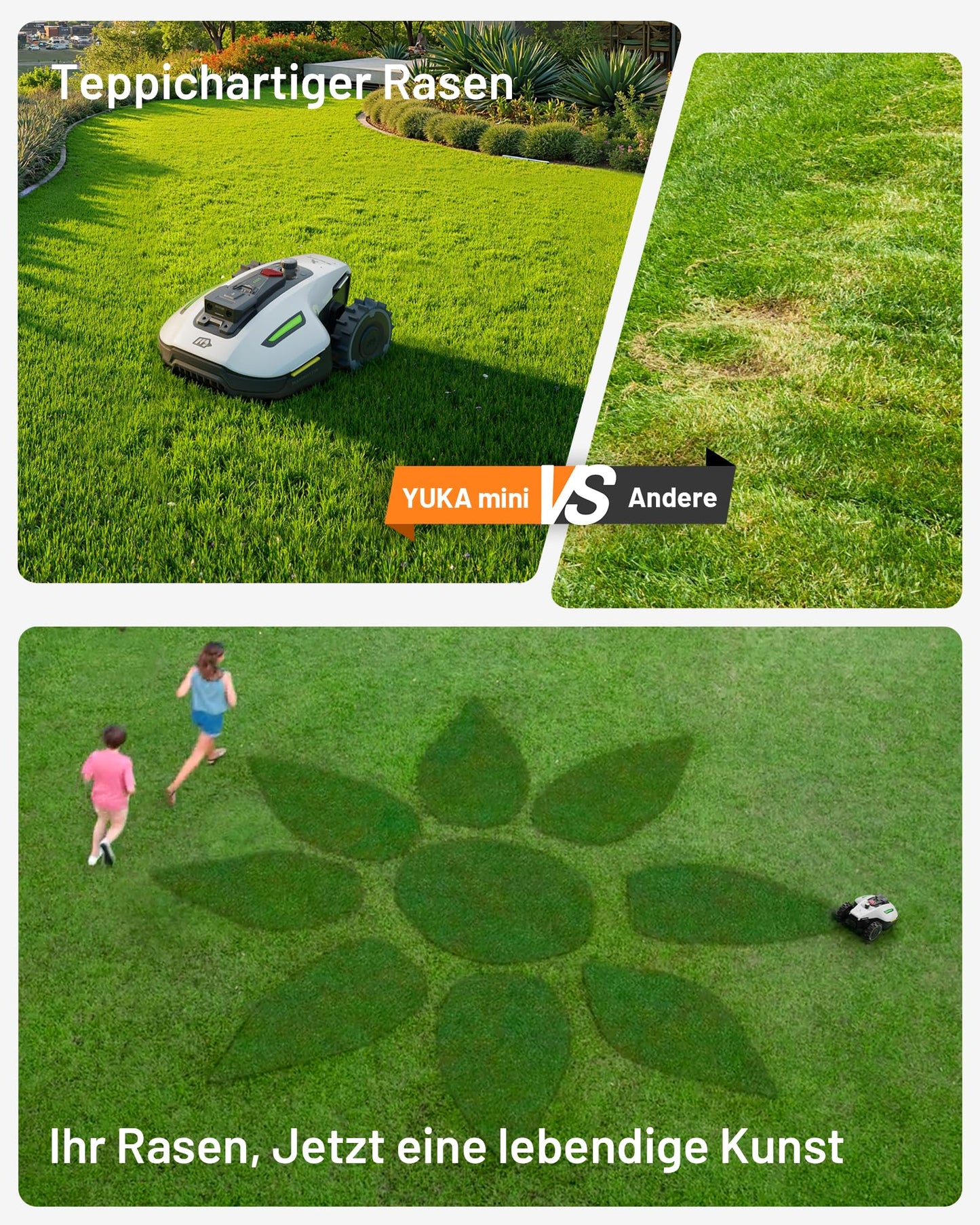 MAMMOTION YUKA Mini 500 Mähroboter ohne Begrenzungskabel, NetRTK & Vision, 500 m², 4G, Auto-Kartierung, für bis zu 50 % Steigung