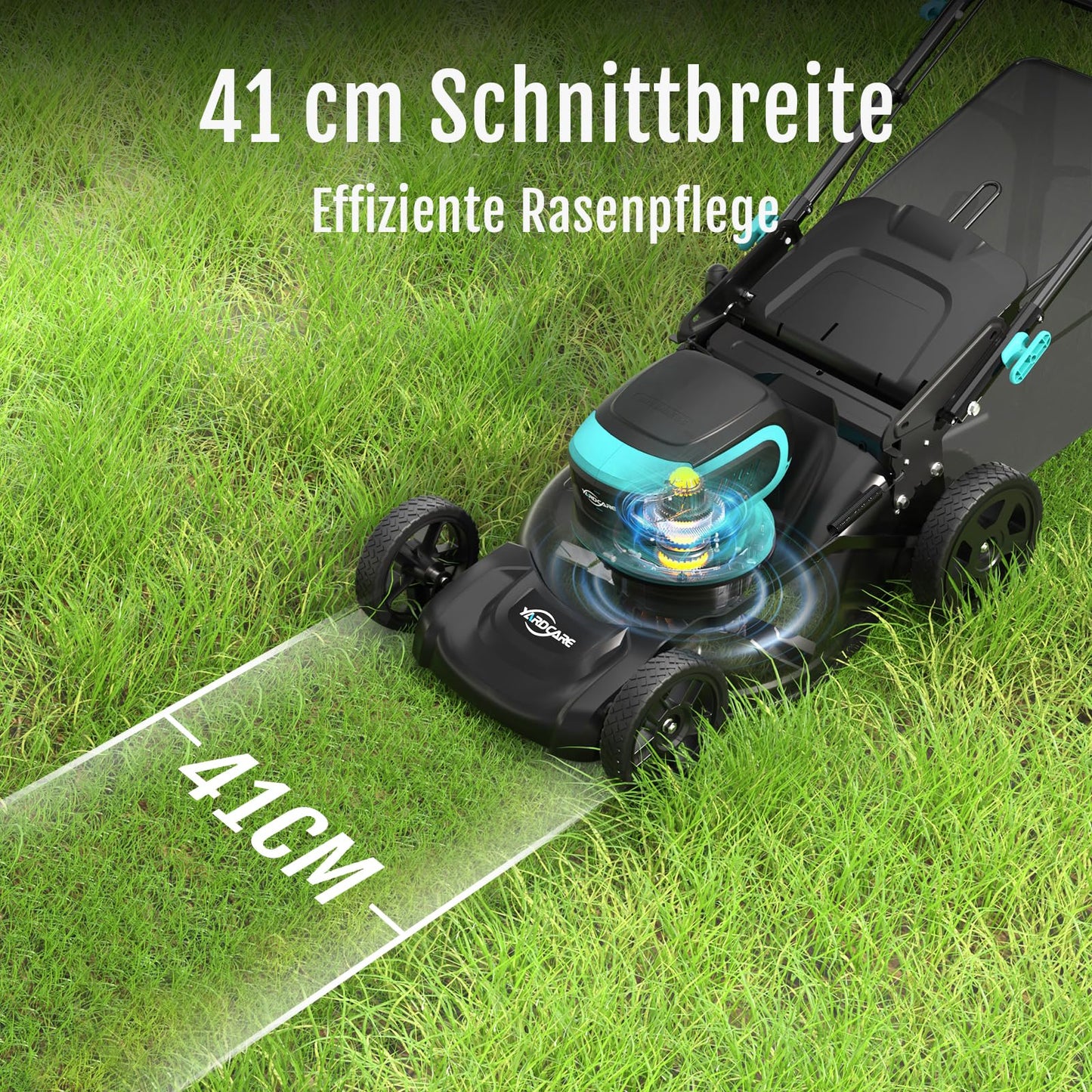 YARDCARE Akku-Rasenmäher 36V, bis 675 m², 41 cm Schnittbreite, Mulchkeil & 45L Fangsack, 7-fach höhenverstellbar, inkl. 2 Akkus & 2 Ladegeräte