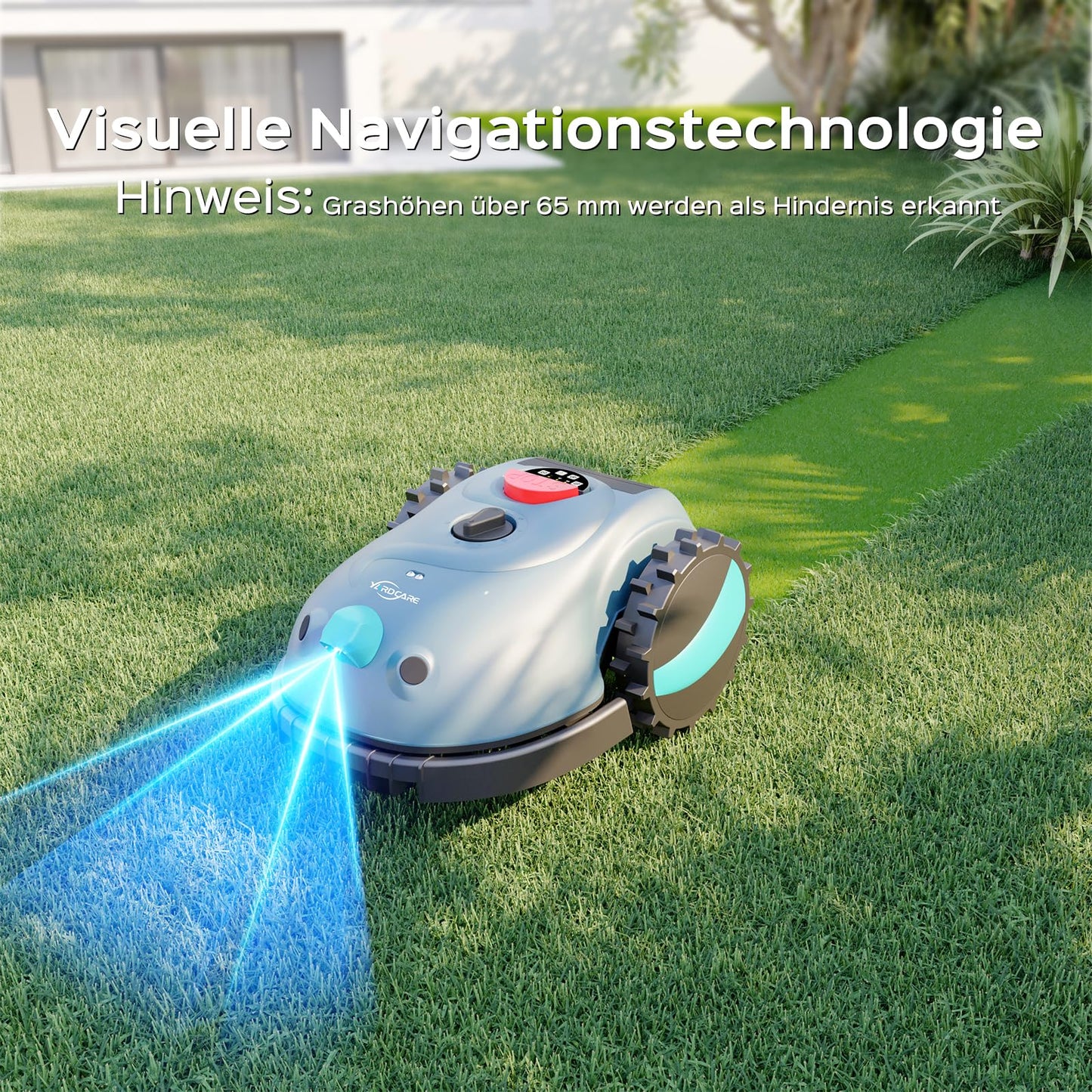 YARDCARE V100 Mähroboter ohne Begrenzungskabel – Vision Navigation, 150 Hinderniserkennungen, für bis zu 150 m², inkl. Akku, Graskamm & Klingen