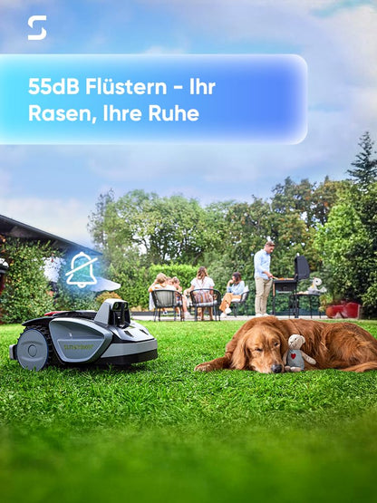 Sunseeker V3 Mähroboter ohne Begrenzungskabel, Vision AI Doppel-Auge, 600 m², 42 % Steigung, App-Steuerung, Rasenmäher mit One-Klick-Mähen