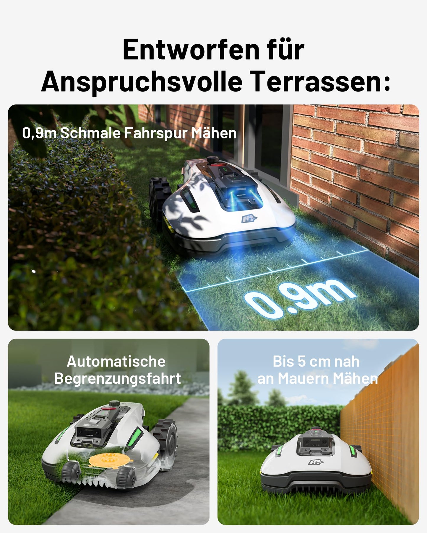 MAMMOTION YUKA Mini 500 Mähroboter ohne Begrenzungskabel, NetRTK & Vision, 500 m², 4G, Auto-Kartierung, für bis zu 50 % Steigung